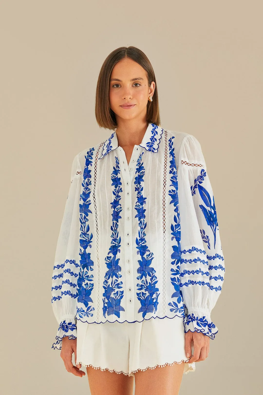 Off-White Blue Yard Blouse sold by FARM Rio