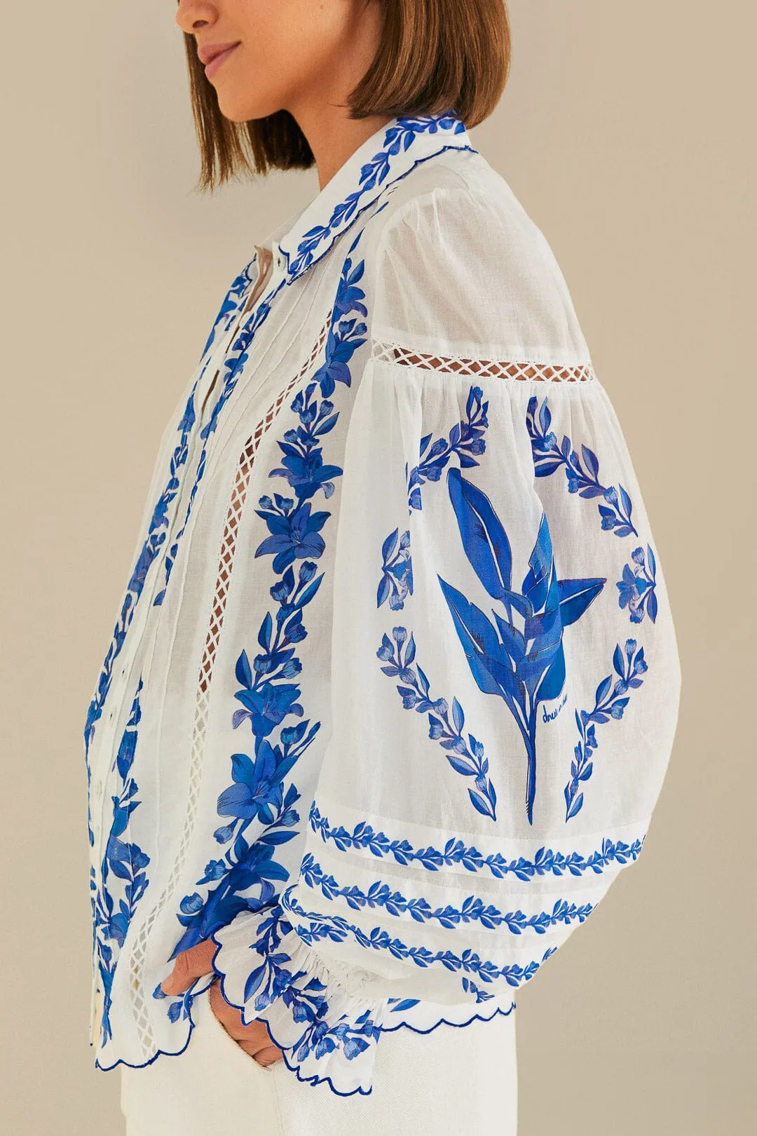 Off-White Blue Yard Blouse sold by FARM Rio product image thumbnail 3