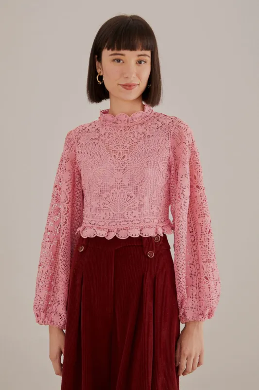 Blush Pink Guipure Long Sleeve Blouse sold by FARM Rio