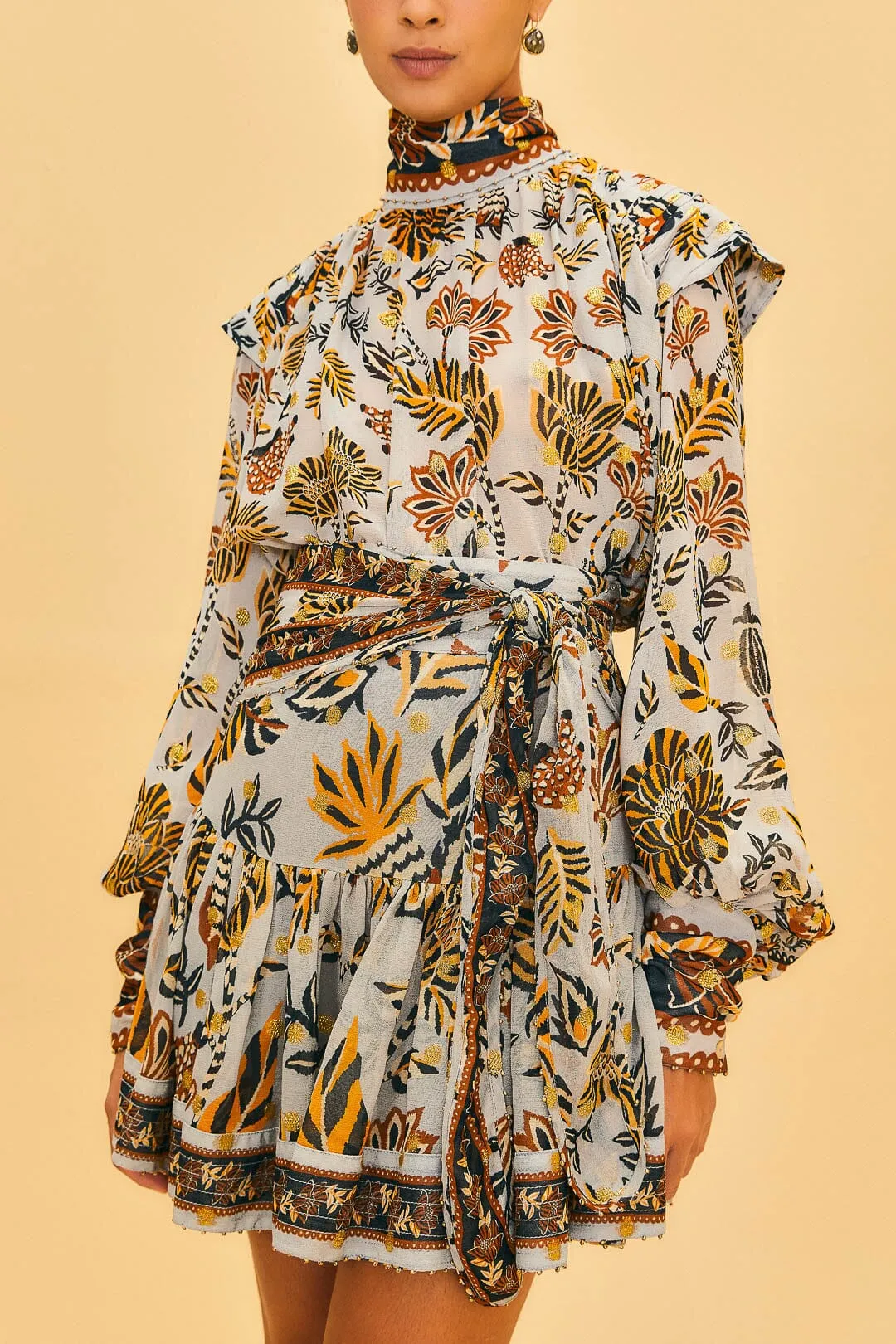 Silver Floral Tapestry Mini Skirt sold by FARM Rio product image thumbnail 3