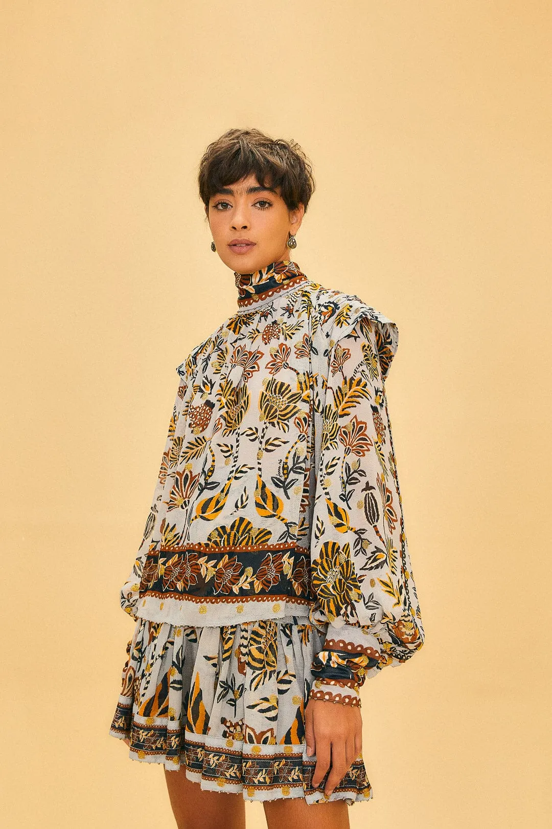 Silver Floral Tapestry Mini Skirt sold by FARM Rio product image thumbnail 2