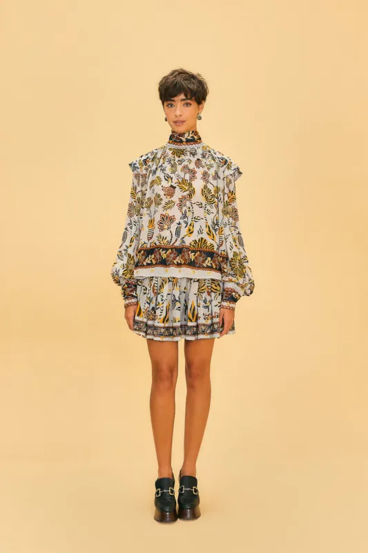 Silver Floral Tapestry Mini Skirt sold by FARM Rio