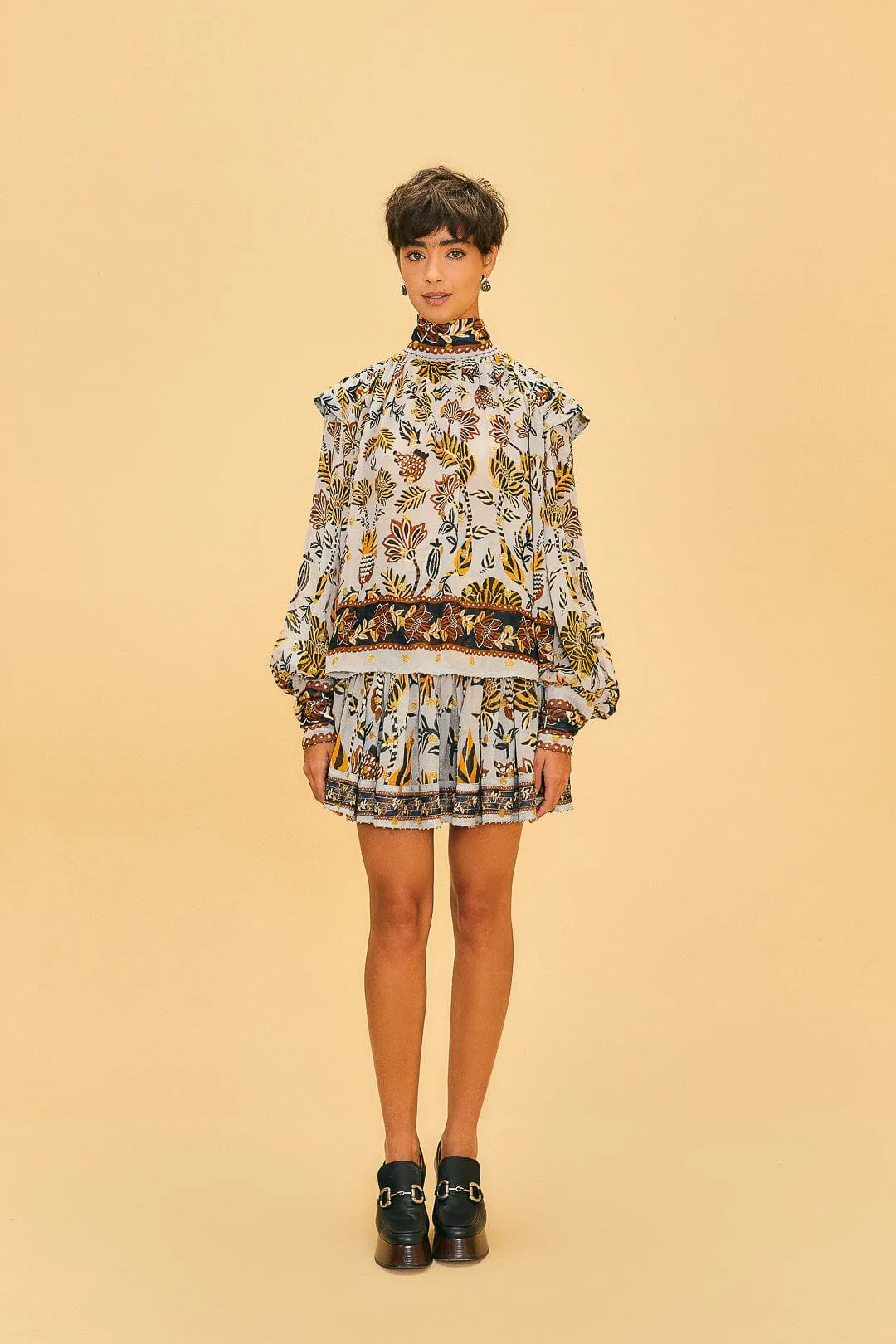 Silver Floral Tapestry Mini Skirt sold by FARM Rio