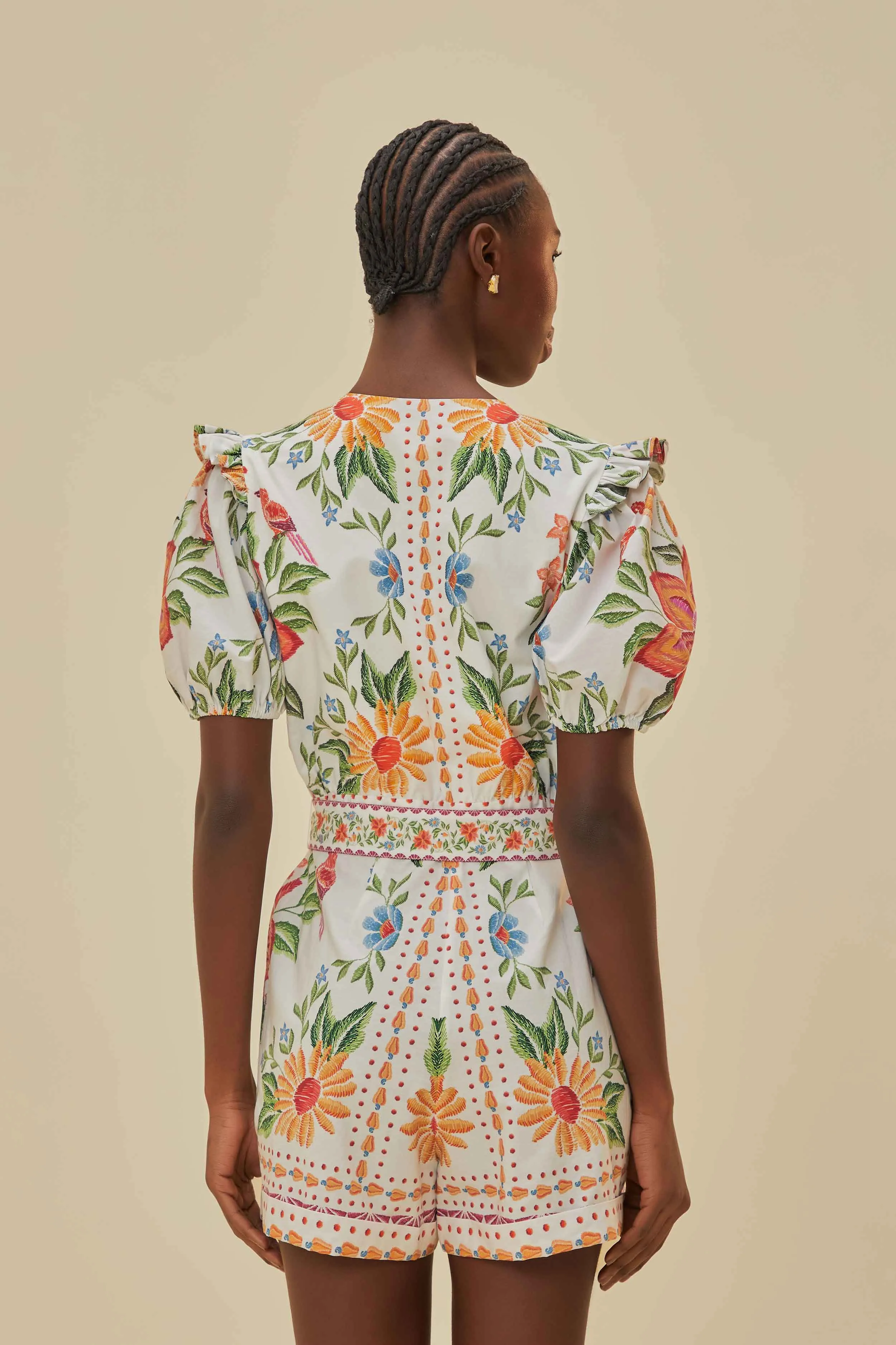 Off-White Bloom Garden LENZING™ ECOVERO™ Euroflax™ Romper sold by FARM Rio product image thumbnail 4