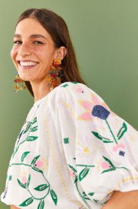 White Summer Garden Embroidered Crop Top sold by FARM Rio