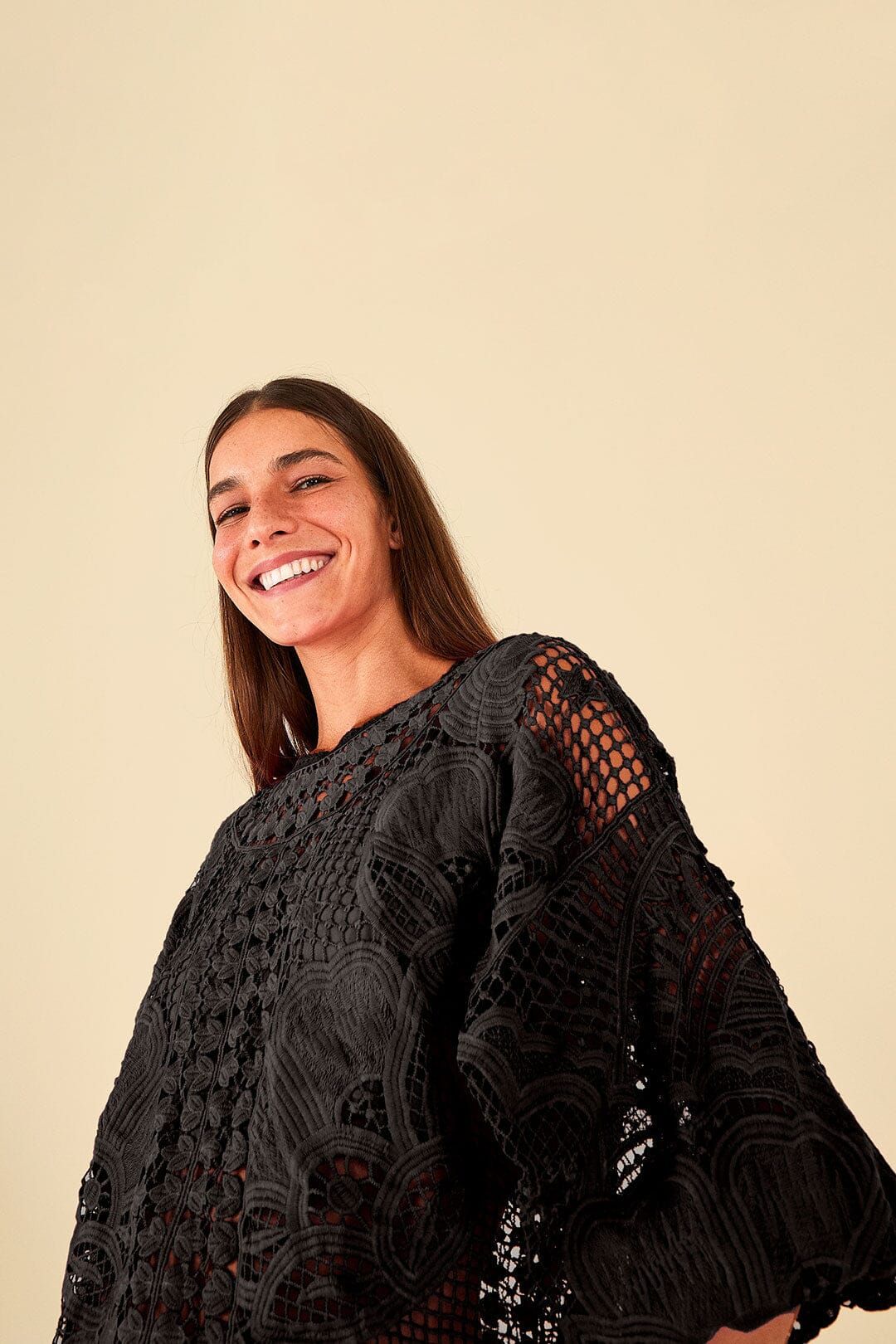 Black Alucina Luz Guipire Crop Top sold by FARM Rio