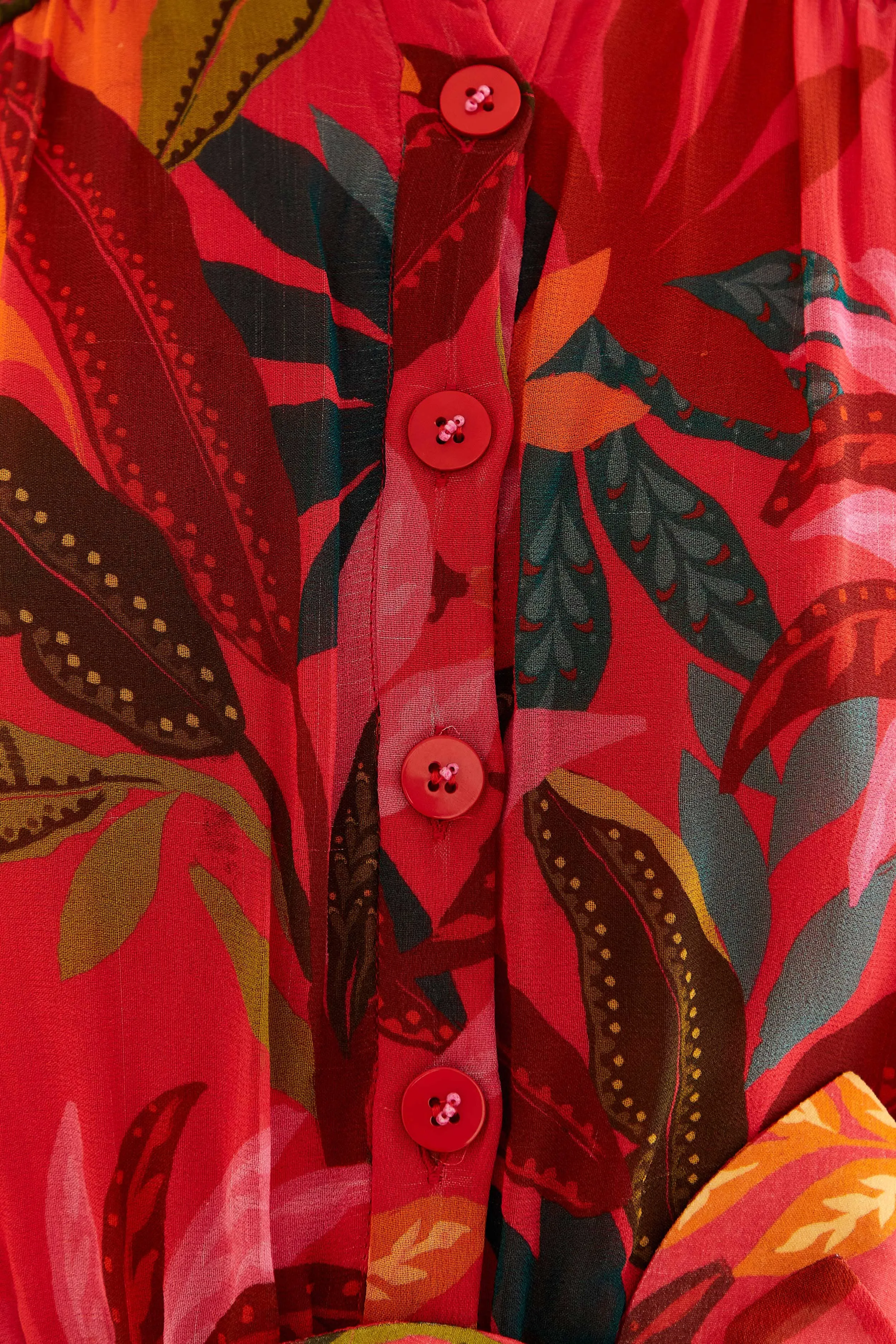 Red Rooster Leaves Long Sleeve Maxi Dress sold by FARM Rio product image thumbnail 4