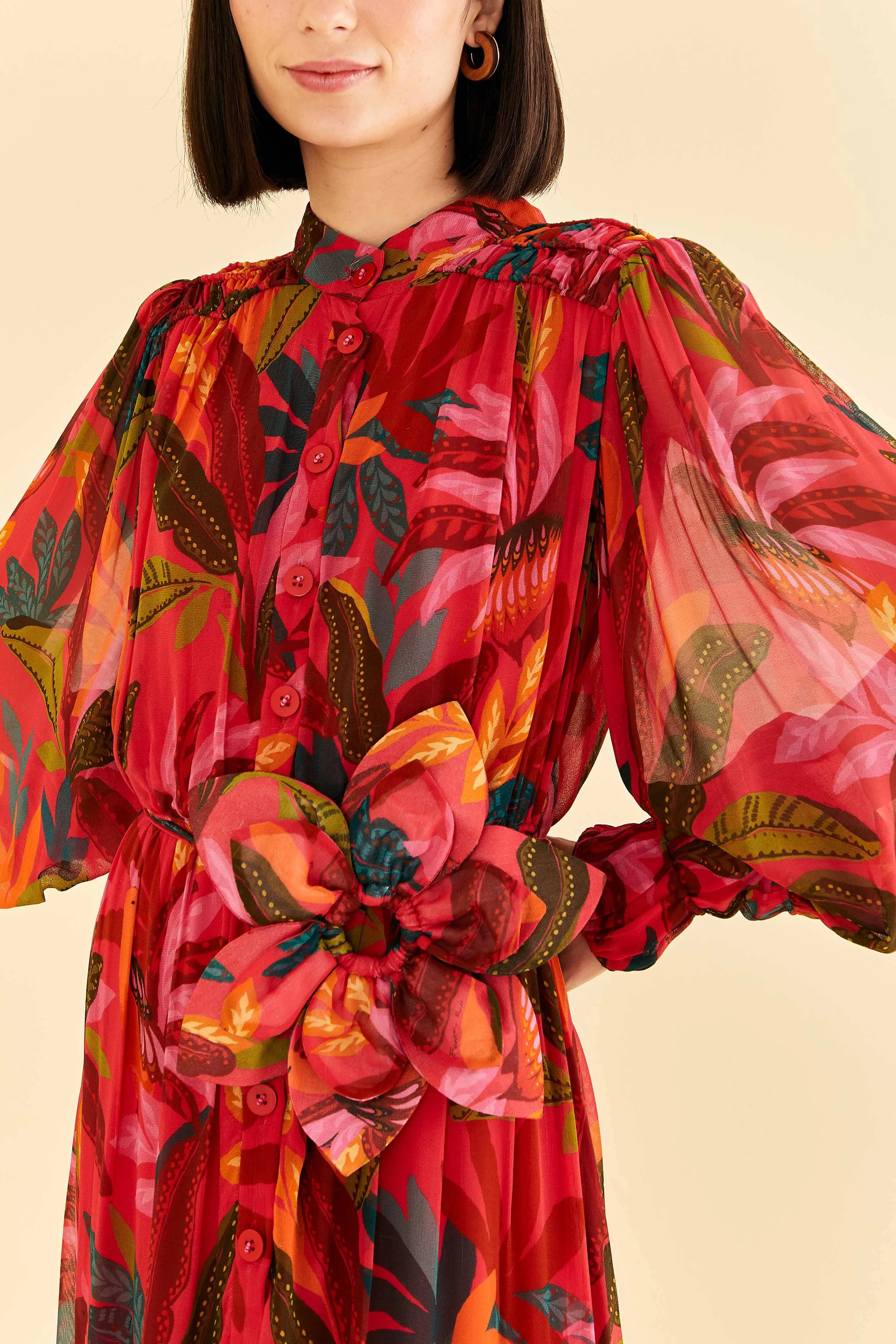 Red Rooster Leaves Long Sleeve Maxi Dress sold by FARM Rio product image thumbnail 2