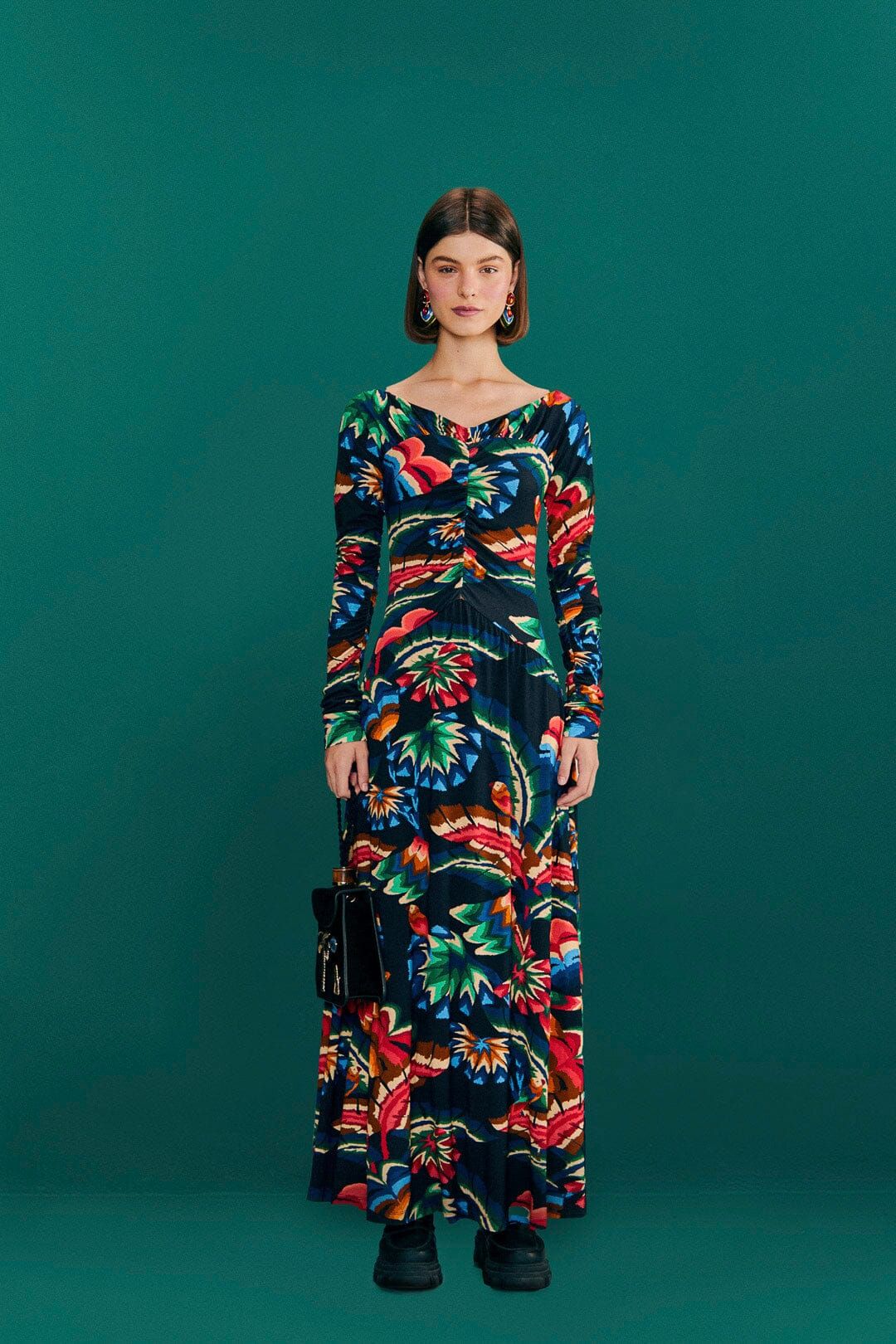 Black Chevron Forest Lenzing™ Ecovero™ Viscose Dress sold by FARM Rio product image thumbnail 4