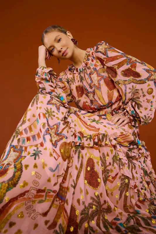 Pink Folk Party Maxi Dress sold by FARM Rio