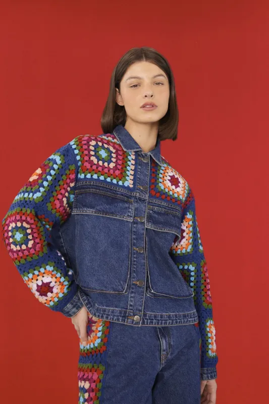 Crochet Squares Denim Jacket sold by FARM Rio