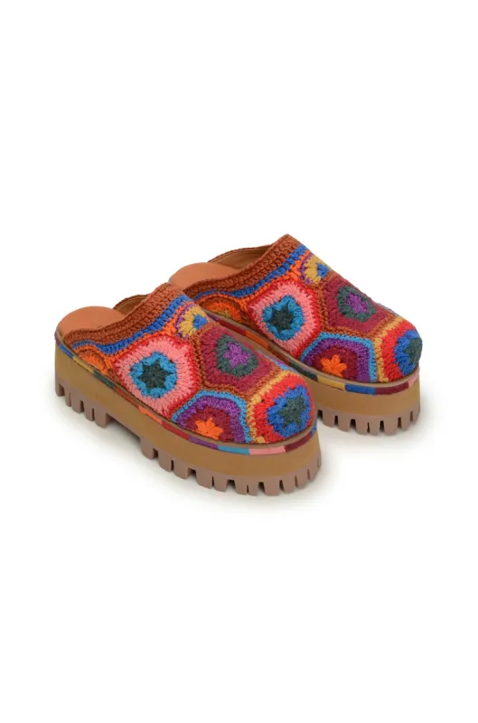Caramel Colorful Crochet Platform Mule sold by FARM Rio