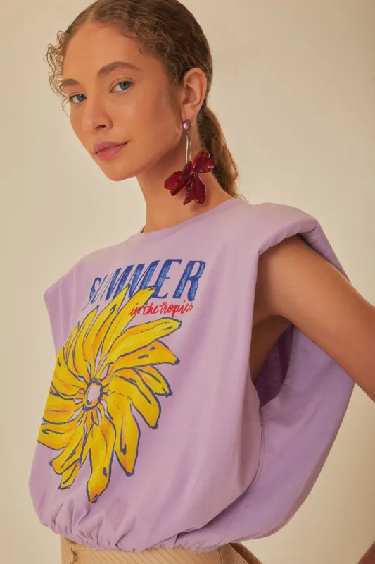 Lilac Summer In The Tropics Shoulder Pad Organic Cotton T-Shirt sold by FARM Rio