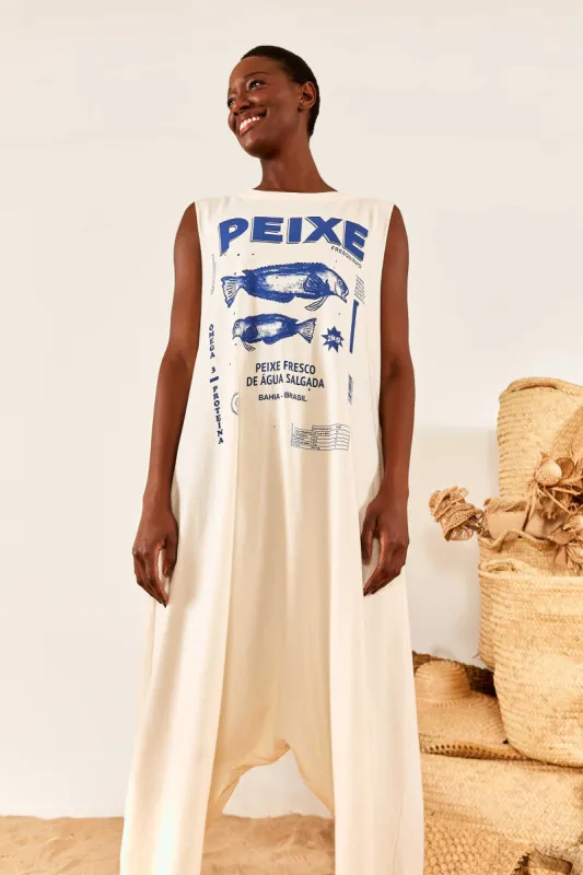 White Peixe Jersey Jumpsuit sold by FARM Rio