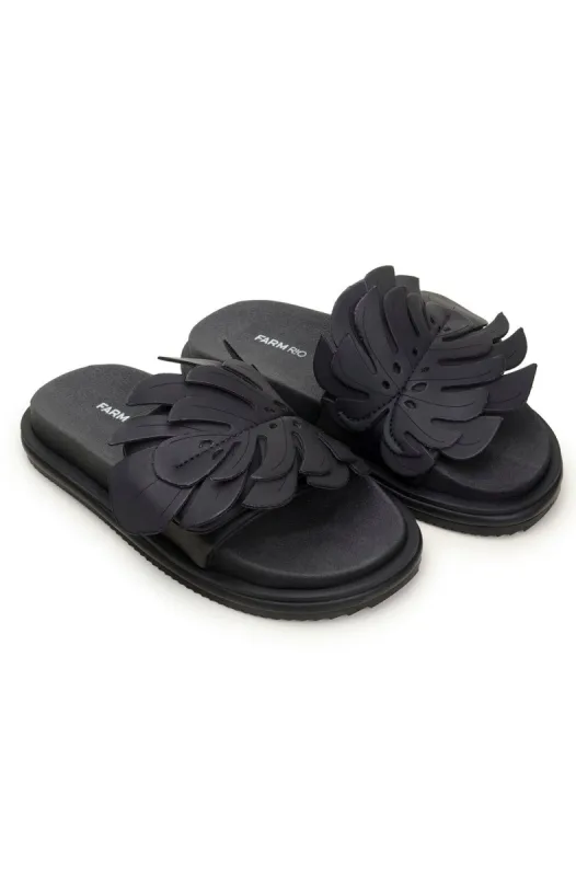 Black Monstera Anatomic Slide Sandal sold by FARM Rio