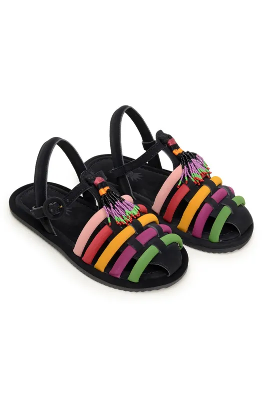 BLACK BEADED RAINBOW TUBE STRAP SANDAL sold by FARM Rio