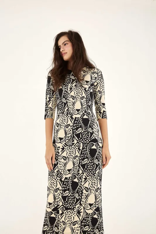 B&W MIDNIGHT LEOPARDS JERSEY DRESS sold by FARM Rio