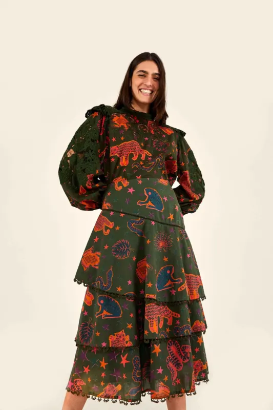 GREEN ANIMAL SKY MIDI SKIRT sold by FARM Rio