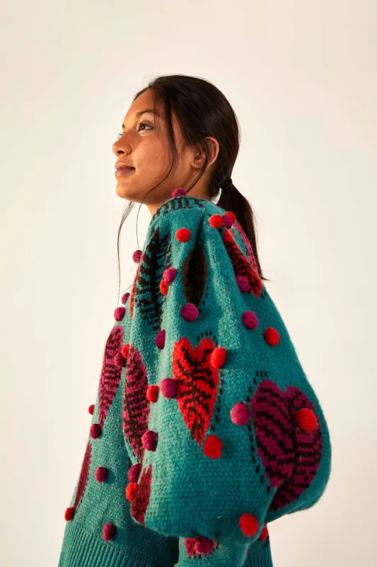 GREEN MONSTERA HEARTS SWEATER sold by FARM Rio