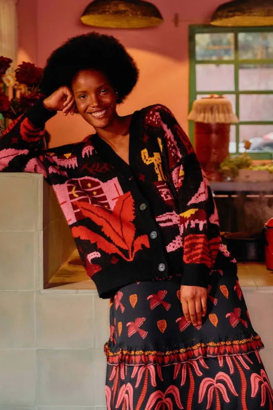 MIXED BLACK PRINTS CARDIGAN sold by FARM Rio