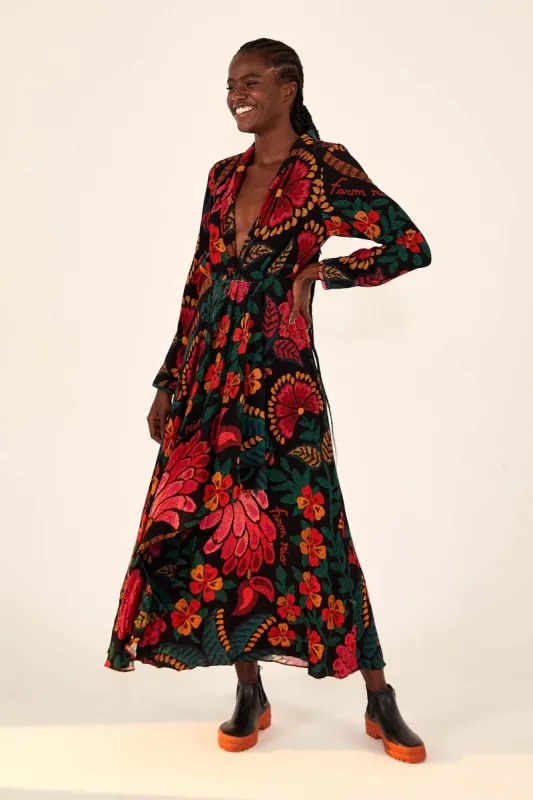 BLACK FLOWERDOSCOPIC MAXI DRESS sold by FARM Rio