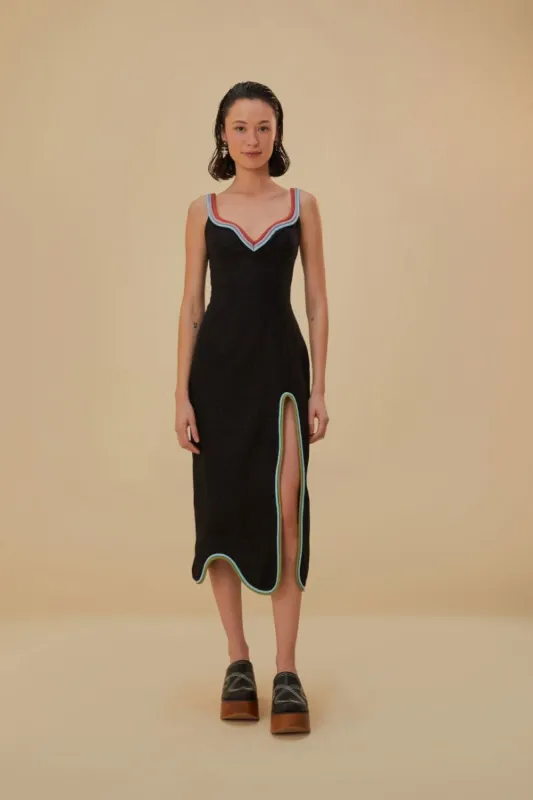 Black Colored Piping Lenzing™ Ecovero™ Euroflax™ Midi Dress sold by FARM Rio
