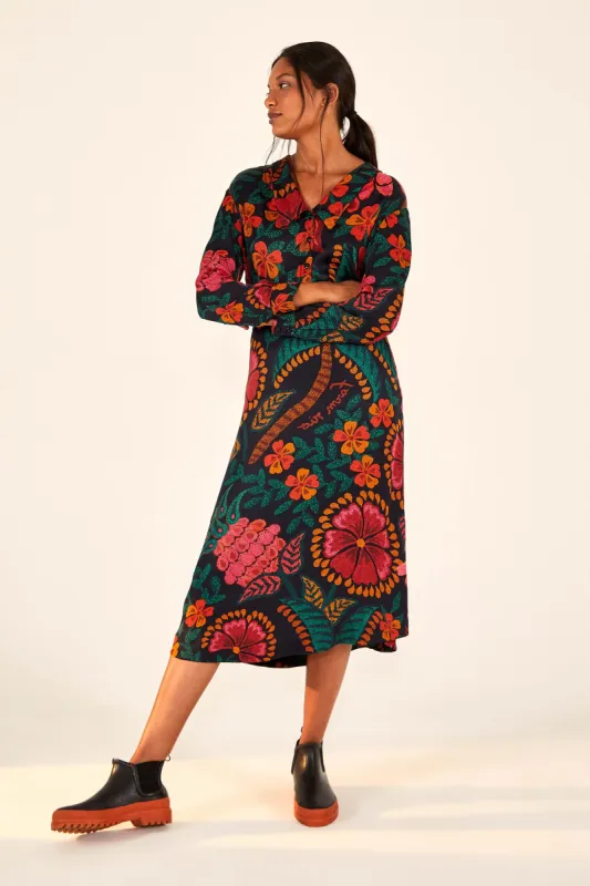 BLACK FLOWERDOSCOPIC MIDI SKIRT sold by FARM Rio