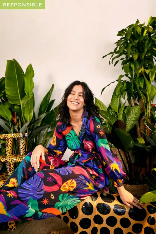 MYSTIC JUNGLE WRAP JUMPSUIT sold by FARM Rio