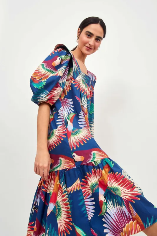 NAVY COLORFUL TOUCANS MIDI DRESS sold by FARM Rio