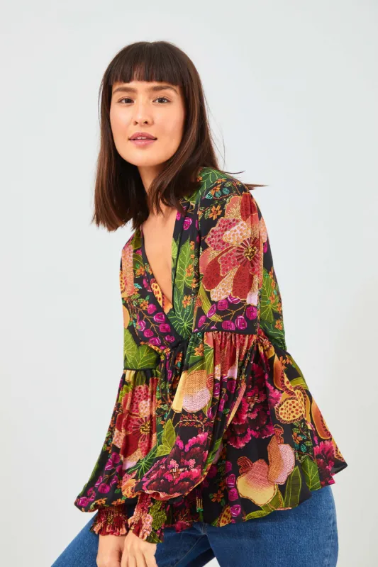 BLACK FRUIT FLORAL BLOUSE sold by FARM Rio