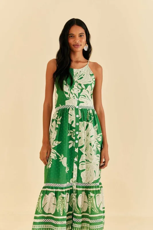 Green Lace Monsteras Midi Dress sold by FARM Rio