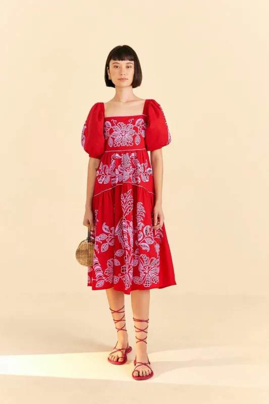 Red Palm Tree Richelieu Midi Dress sold by FARM Rio