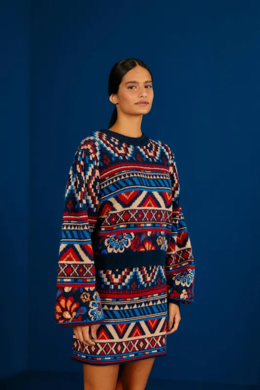 Blue Ainika Tapestry Sweater Skirt sold by FARM Rio