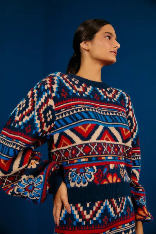 Blue Ainika Tapestry Sweater sold by FARM Rio