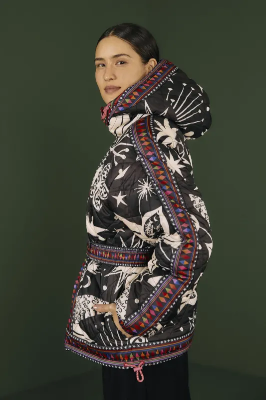 Black & White Cerrado Sky Reversible Puffer Jacket sold by FARM Rio