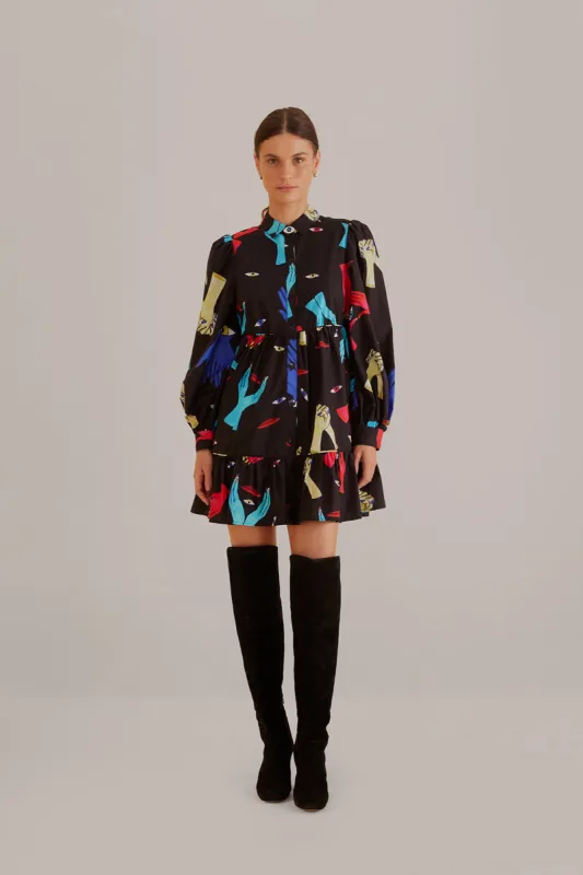 Black Colorful Together  Long Sleeve Mini Dress sold by FARM Rio