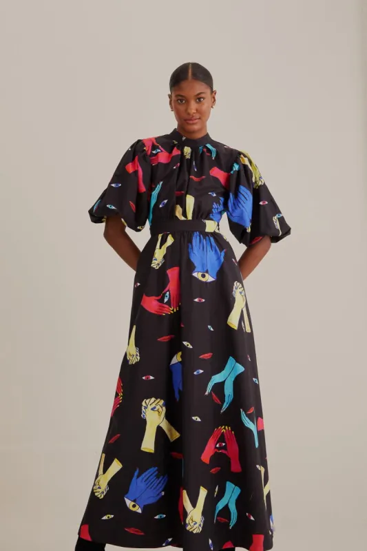 Black Colorful Together Short Sleeve Midi Dress sold by FARM Rio