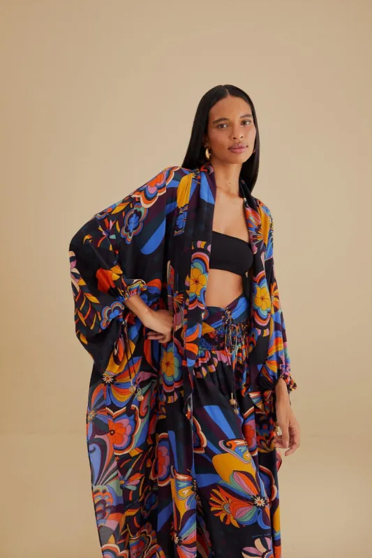 Black 70s Vibe Kimono sold by FARM Rio