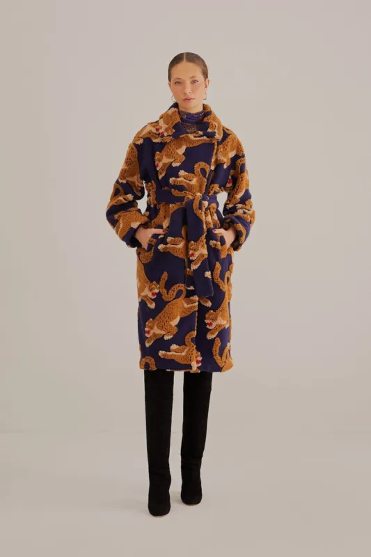 Navy Leopards Fleece Coat sold by FARM Rio