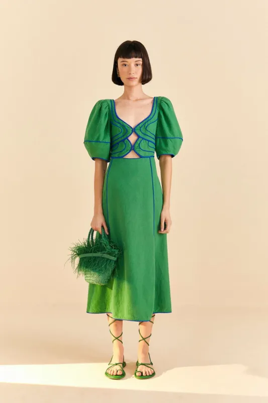 Green Topstitched Midi Dress sold by FARM Rio