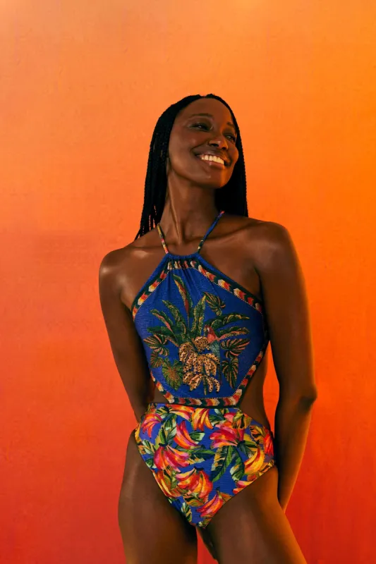 BLUE TROPICAL SCARF ONE PIECE SWIMSUIT sold by FARM Rio