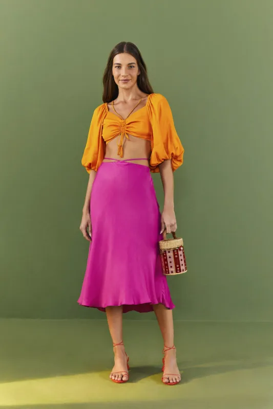 Pink Tied Lenzing™ Ecovero™ Viscose Midi Skirt sold by FARM Rio