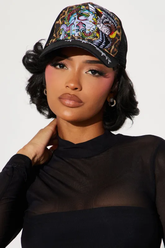 Ed Hardy Embroidered Eagle Trucker Hat - Leopard sold by Fashion Nova