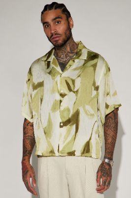 Crepe Texture Button Up Shirt - Green sold by Fashion Nova