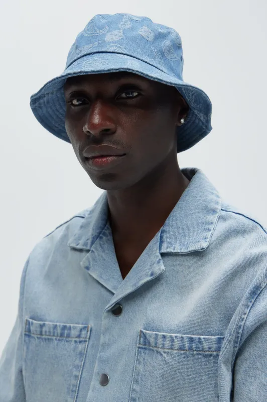 Paisley Denim Bucket Hat - Blue sold by Fashion Nova