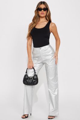 I Want More Metallic Coated Pant - Silver sold by Fashion Nova