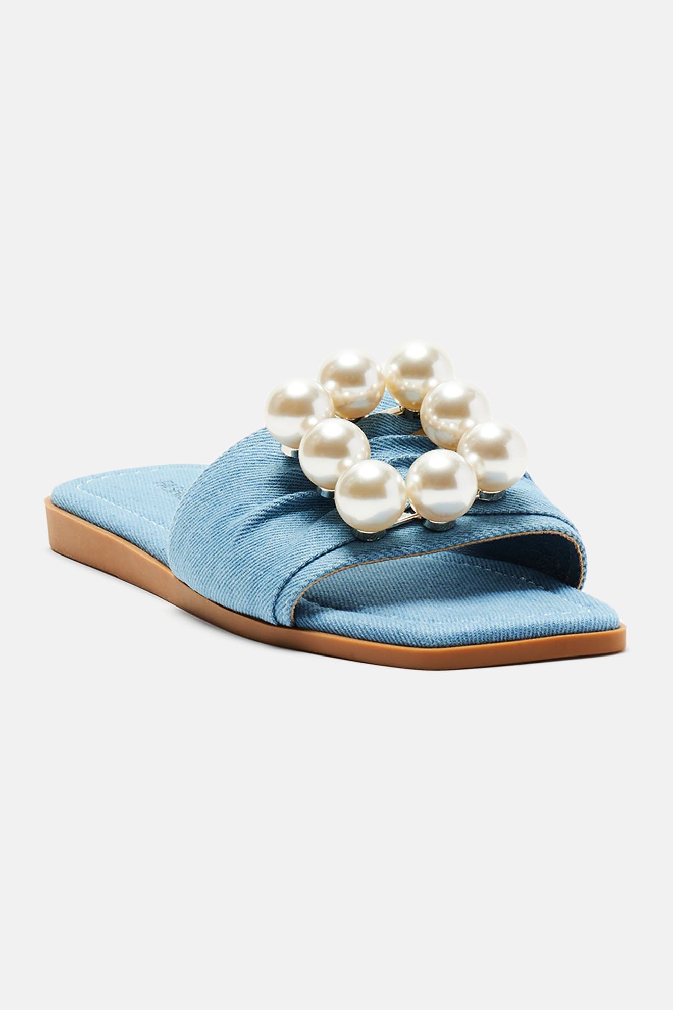 Pretty Pearls Flat Sandals - Denim sold by Fashion Nova