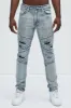 Moto Racing Stacked Skinny Jeans - Light Blue Wash sold by Fashion Nova