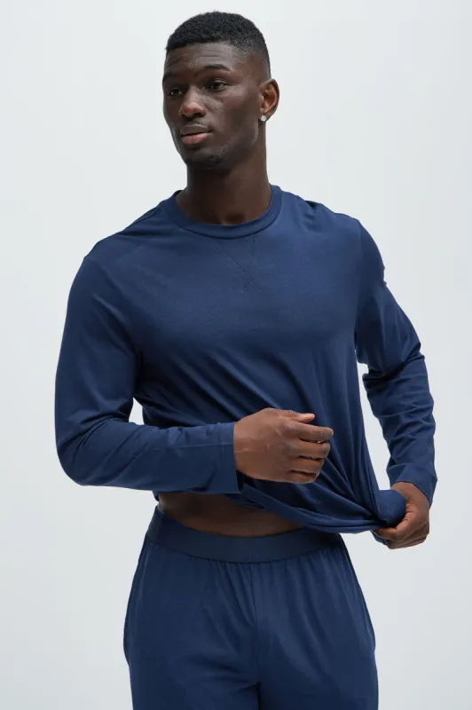 Essential Lounge Long Sleeve Tee - Navy sold by Fashion Nova