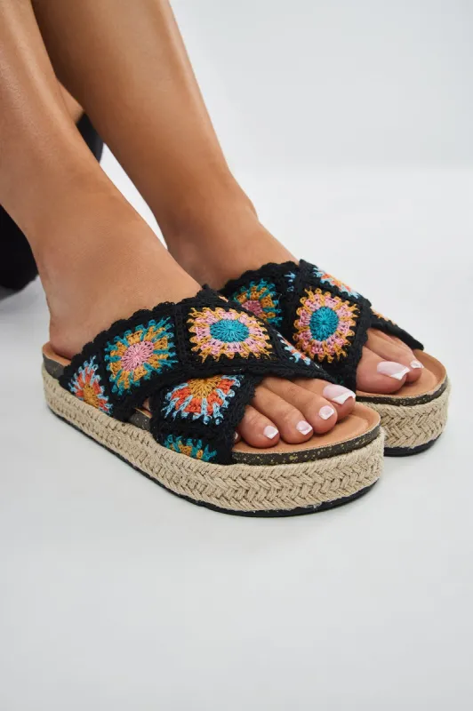 Moments After Flat Sandals - Black/combo sold by Fashion Nova